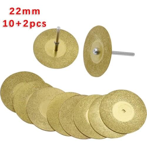 10pcs Diamond Cutting Saw Disc Grinding Wheel 16/18/20/22mm + 2pcs Spindle Shaft