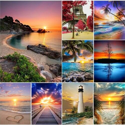 DOHAWIZS Diamond Embroidery Landscape Sunset Sea Kit 100%Full Diamond Painting Mosaic Art Picture of Rhinestones Home Decor Gift