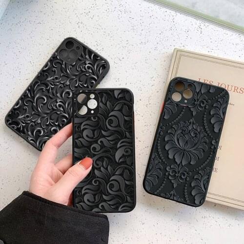 Elegant black pattern Phone Case For iphone 12 11 7 8 plus mini x xs xr pro max matte transparent cover
