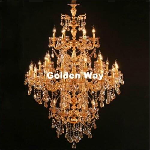 European Golden Crysal Chandelier Hotel D110cm H160cm LED Crystal Suspension Light Fixture Hotel Restaurant Foyer Home Lights