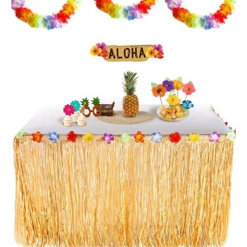 Hawaiian table skirt DIY 75cm Plastic Luau Flower Grass Skirt Beach Wedding/Party Garden Decoration Hibiscus Tablecloth