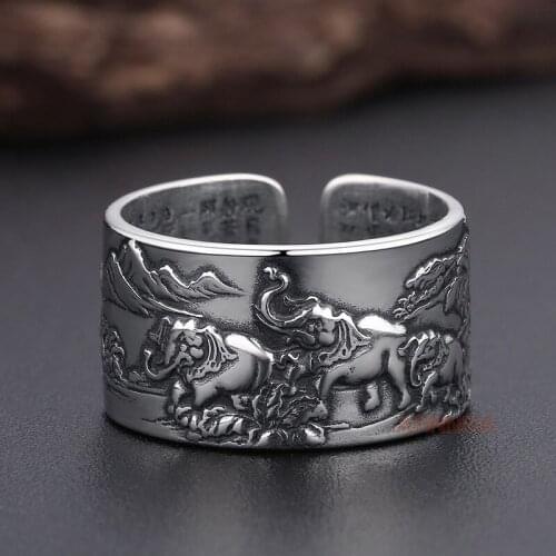 100%999 fine silver Thai silver restoring ancient ways men quit process open ring
