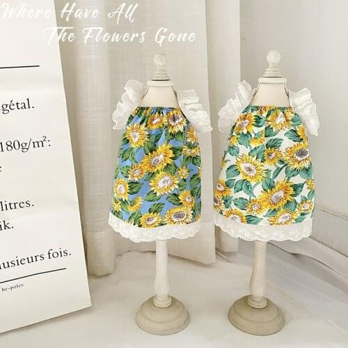 Printed Lace Sunflower Pet Sling Dress Chiffon Bichon Schnauzer Clothes Teddy Dog Clothes Summer Small Dog Dress