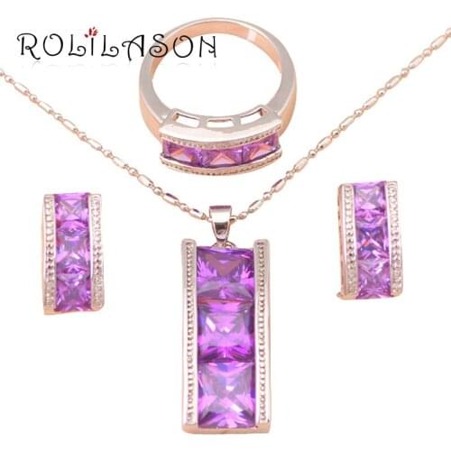 Hot Angel Fashion jewelry Silver filled Purple Zirconia Jewelry Sets Earrings Necklace rings sz #5 #6 #7.5 #8 #9 JS404