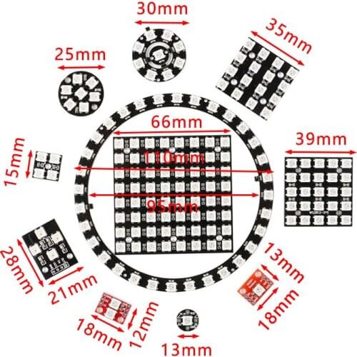 1/2/4/7/9/16/25/32/64-Bit WS2812B WS2812 5050 RGB LED Circular Development Board Full-Color Drive Lamp Module Electronic Blocks