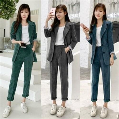 Fashion corduroy small suit jacket female two-piece spring and autumn New casual British wind suit suit women