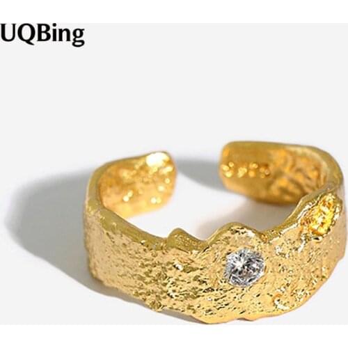 Irregular Concave Convex Gold Silver Color Zircon Rings For Women 925 Sterling Silver Jewelry
