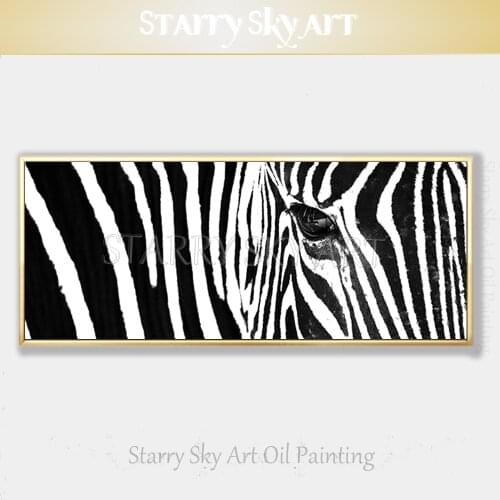 New Arrivals Artist Hand-painted Modern Wall Art Zebra Oil Painting on Canvas Pop Art Black and White Pop Art Zebra Oil Painting