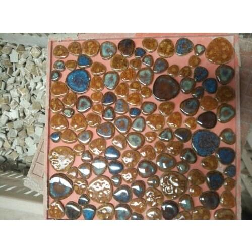 Orange mixed blue pebble ceramic porcelain mosaic backsplash HMCM1016 pebble kitchen wall tile sticker bathroom floor tiles