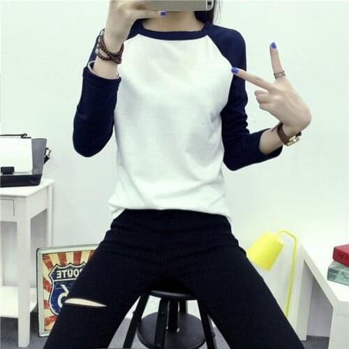 Autumn Women Striped Splicing Baseball T-Shirt Fashion O Neck Long Sleeve Top Tee Female All Matched Sleeve T Shirt