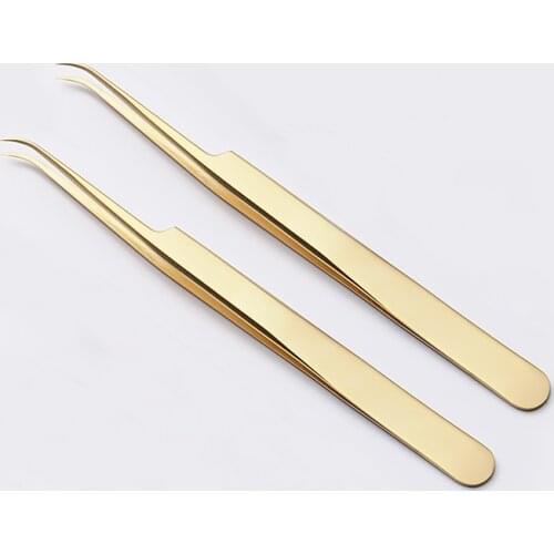2PC volume lash tweezers professional high precision stainless eyelash tweezers gold eyelash tweezers eyelash extension pincet