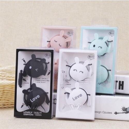 3.5mm Cute Rabbit Wired earphone With Ear-hook Sports Headset For Girls Kids Gift With Built-in Microphone Helmets Headphone