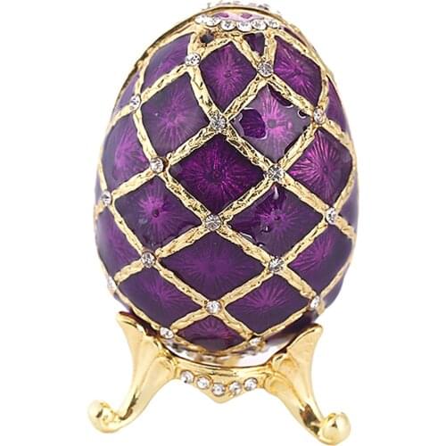 Retro Violet Enamel Egg Jewelry Box Ring Organizer Trinket Gold Plated