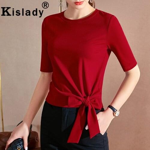 Sexy Tops O-Neck Half Sleeve Gothic Bow Shirt OL Patchwork Harajuku Solid Woman T-Shirts Korean Plus Size Simple Fashion Clothes