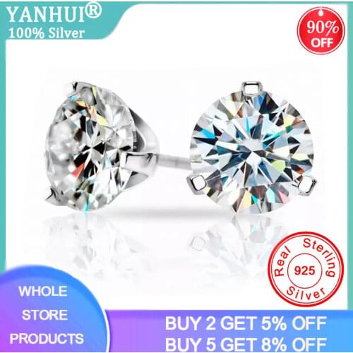 Classic Fashion 18K White Gold Color CZ Element Stud Earrings for Women Crystal Zircon Studs Earring Mens Jewelry Wholesale New