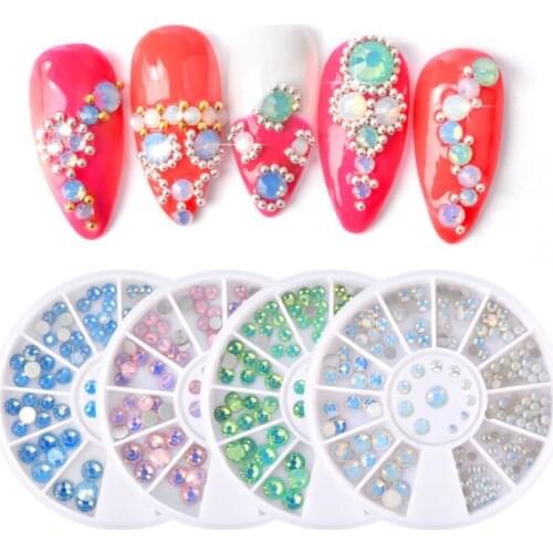 Mixed Size ss3-ss34 Blue/Green/Pink/White Opal 3D Crystal Nails Art Rhinestone Flatback Glass Nail art Decoration