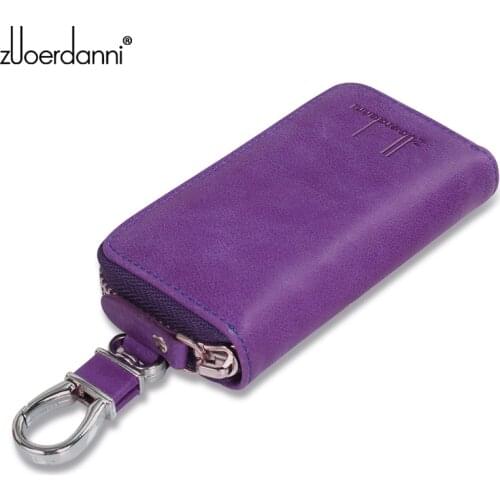 Large-capacity zipper key bag mens waist hanging really leather womens card bag multi-function car key chain K05