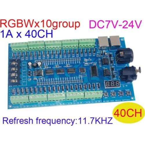 RGBW 40CH DMX512 LED Decoder 10 Group 16bit 11.7KHZ Refresh frequency 1Ax40 channel RGBWA Channel:40 channel 10 group Controller