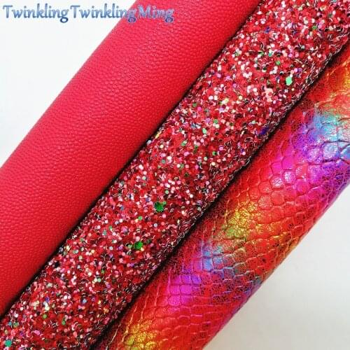 RED Glitter Fabirc,Faux Leather Fabric, Rainbow Snake Synthetic Leather Fabric Sheets For Bow A4 21x29CM Twinkling Ming XM659