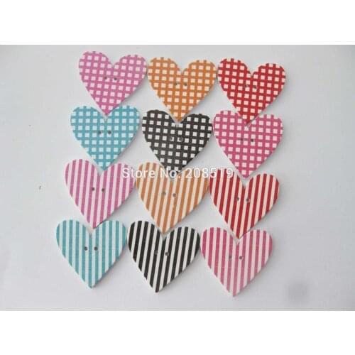 WBNLGN Fashionable scrapbooking buttons wooden 100pcs printed line/square 30mm heart sewing button