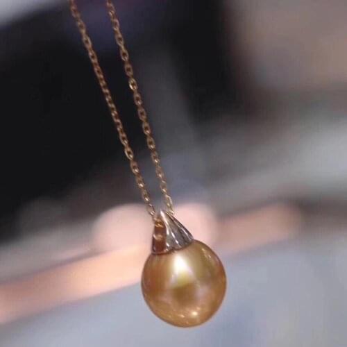 D110 Pearl Pendants Fine Jewelry 18K Natural Fresh Water Golden Pearls 10-11mm Pendant Necklaces for Women FIne Pearls Pendants