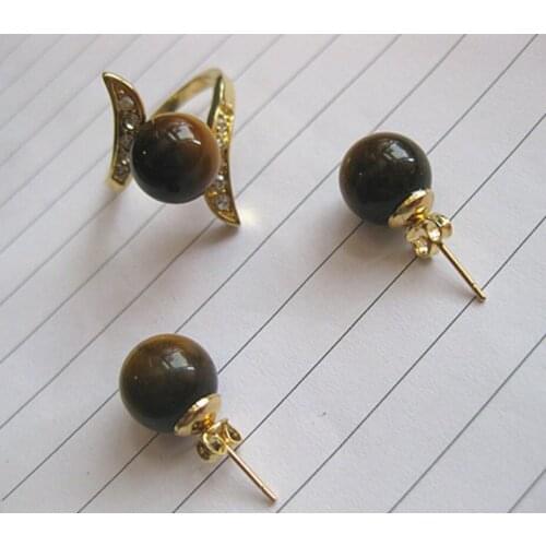 Womens fashion tiger eye gold plated metal set classic trend