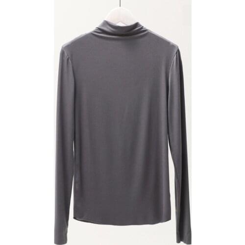 Spring Fall Women Seamless Grey Shirt High Collar T-shirt for Girls Modal Large Size UnderShirt Female Tops Tees Turtleneck Hot