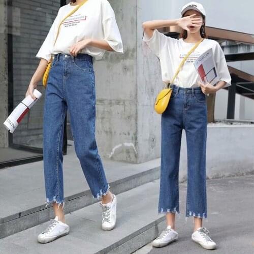 Irregular trousers denim jeans women autumn winter 2020 new fashion casual Korean loose slim high-waist straight-leg pants