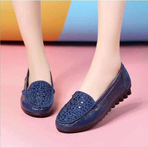 Genuine Leather Flat Shoes Woman Hand-sewn Leather Loafers Cowhide Flexible Spring Casual Shoes Women Flats Women Shoes