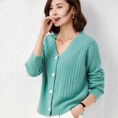 Women Cardigan Sweaters V-Neck Single Breasted Spring Autumn Jacket Coat Soft Knitted Ribbed Jumper Female Sweter