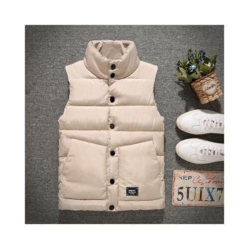 Mens Sleeveless Vest Autumn Winter Fashion Male Cotton-Padded Vest Coats Men Stand Collar Thicken Waistcoats Clothing