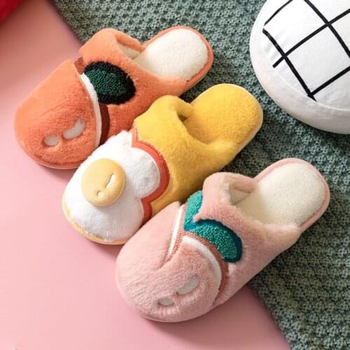 Winter Plush Warm Slipper Women Cotton Home Slides Lovely Fruit Strawberry Peach Soft Sole Shoes Couple Indoor Bedroom Slippers
