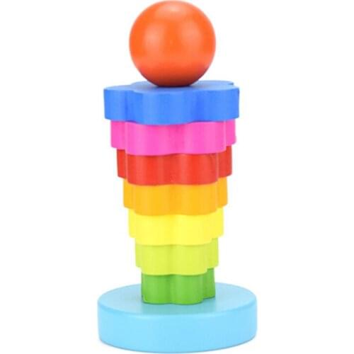 1Set Kids Toy Wooden Puzzle Stacking Ring Tower Educational Toys Rainbow Stack Up Puzzle J0218