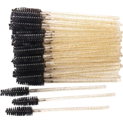 200 pcs Disposable Crystal Eyelash Brushes Eyelash Extension Diamond Handle Applicator Mascara Comb Wands Eyebrow Makeup Tools