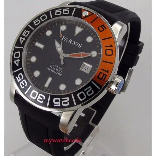 42mm Parnis black dial Sapphire glass date window Miyota automatic men watch 370