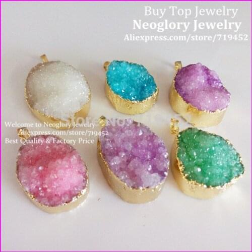 5PCS Druzy Pendants Mixed Colors CRYSTAL Druzy Gem stone Pendant Drusy Quartz Stone Gem Pendant Jewelry Findings