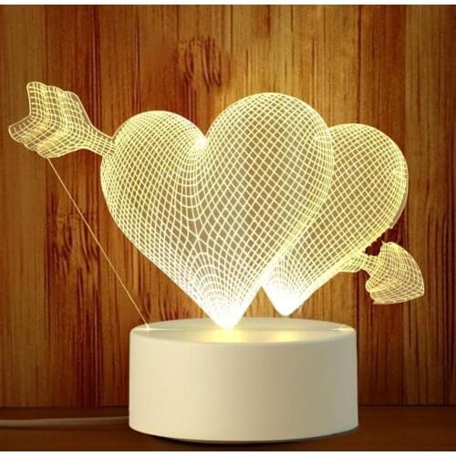 3D Acrylic Night Light LED Bedroom Bedside Lamp Childrens Night Lamp Valentines Day Nightlight Decorative Table Lamp Best Gift