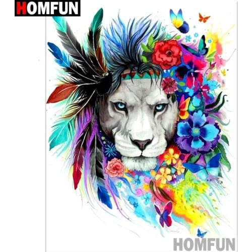 HOMFUN Full Square/Round Drill 5D DIY Diamond Painting "Colorful oil painting lion" Embroidery Cross Stitch 3D Home Decor A10435