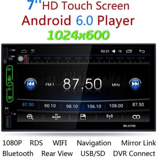 RK-A705 7" FHD Capacitive Touch Screen 2 din android 6.0 Car Radio Media MP5 Player Built-in Wifi GPS with rear view camera