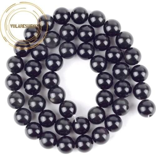 Natural Stone Smooth Black Obsidian Beads For Jewelry Making Needlework Handmade Round Loose Beads Bracelet 4/6/8/10/12mm 15