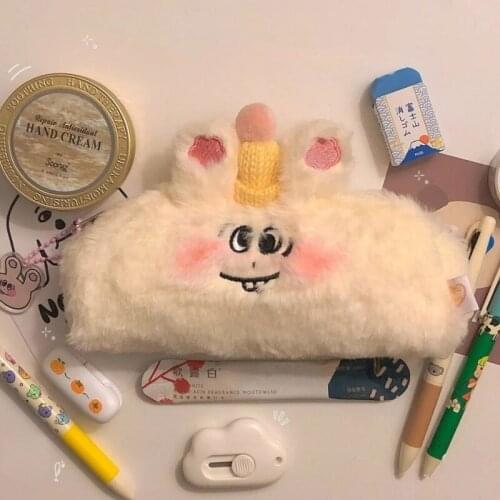 Pencil Case Plush Cute Kawaii Bag Rabbit High Capacity Korean Student Stationery Cartoon Storage Bag Pencil Bags Back To School