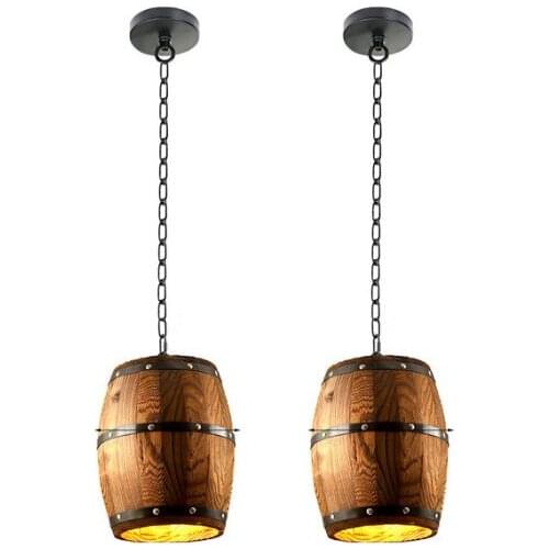 Wood Wine Barrel Hanging Fixture Pendant Lighting Suitable For Bar Cafe Lights Ceiling Restaurant Barrel Lamp