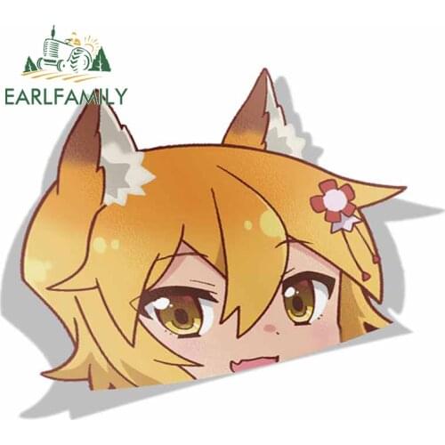 EARLFAMILY Cartoon Car Sticker for The Helpful Fox Senko San Peeker Big Head Anime Vinyl Rear Windshield Trunk Stickers