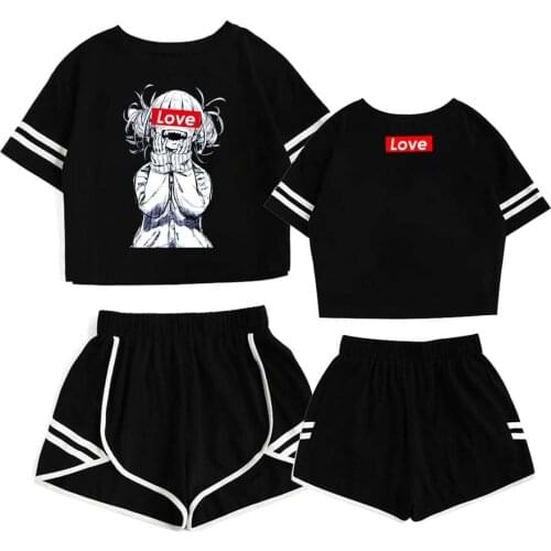 Himiko Toga Crop Short Suit My Hero Academia Anime Cosplay Sweet Style T-Short Pant Two Piece Set Casual Tracksuit Outfit Summer