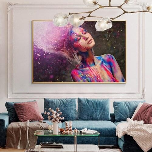 Modern Colorful Paint Girl Oil Painting on Canvas Cuadros Posters and Prints Scandinavian Wall Art Picture for Living Room