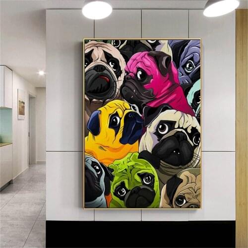 Cute Pugs Graffiti Art Watercolor Animals Prints on Canvas Wall Art Dogs Decorative Paintings for Living Room Cuadros Home Decor
