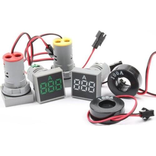 22MM Mini LED Indicator Light AC 0-100A Digital Ammeter Current Meter Green Red Yellow White Blue Warning Signal Indicator