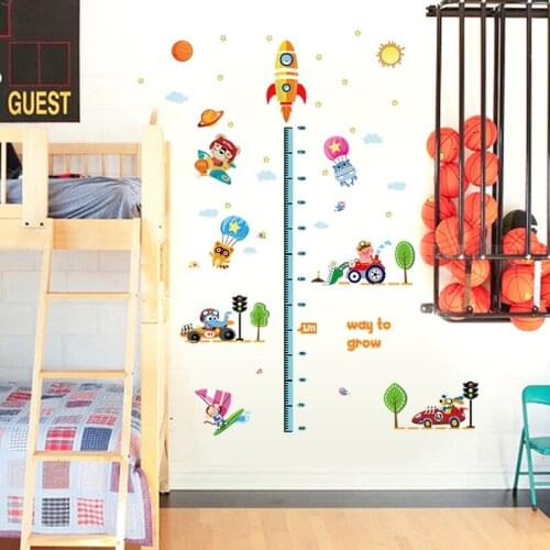 Cartoon Animals Rocket Bulldozer Height Measure Wall Stickers PVC Removable Growth Chart Decals for Kids Room Nursery Decoration