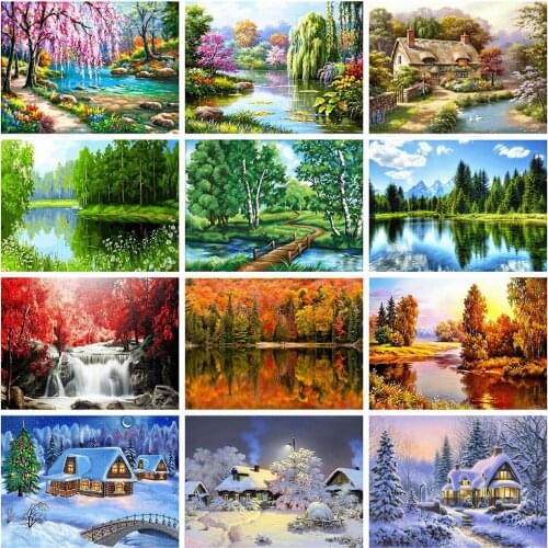 HUACAN 5d Diamond Painting Season Nature DIY Mosaic Needlework Full Square Drill Diamond Embroidery Landscape Home Decor