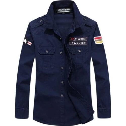 New Brand Military Army Shirt Men Shirt Long Sleeve Embroidery Loose Cotton Casual Shirts Plus Size